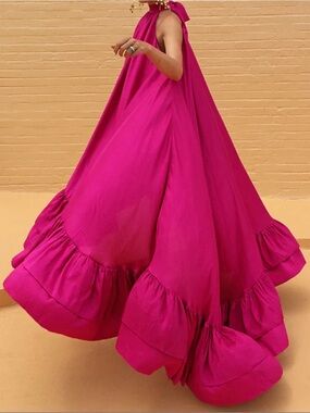 Fuchsia Ruffle Hem Maxi Dress - Elegant Flowing Maxi